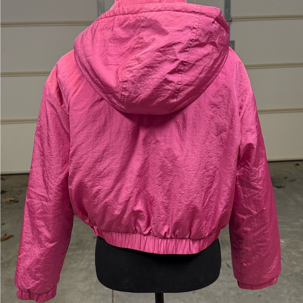 Hot Pink Hooded Cropped Jacket - Picture 3 of 4